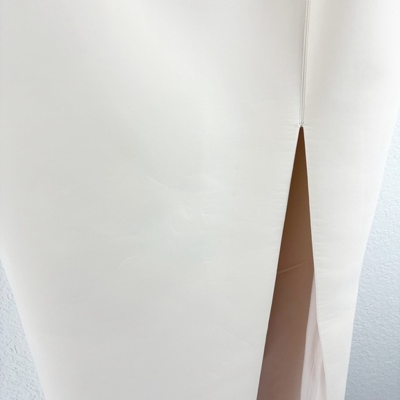 Rachel Gilbert Kace Draped Bow Slit Gown Cream Beige Size 6 Formal Evening Party - Picture 6 of 10